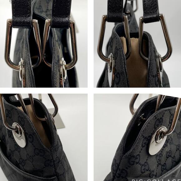 Gucci GG Monogram Eclipse Tote Bag Cloth Canvas Leather Trim Black Y2K Purse - Picture 10 of 16